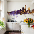 Milwaukee Wisconsin Skyline Purple & Gold Mural Wallpaper - room preview 05