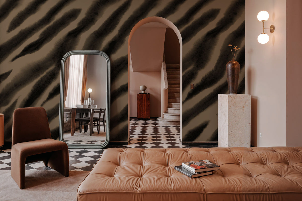 Watercolor Tiger Stripes, Mocha Mural Wallpaper - room preview 05