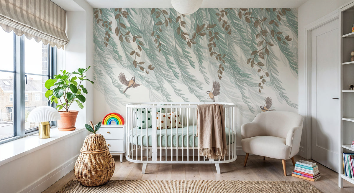 Willow & Birds, White Mural Wallpaper - room preview 05