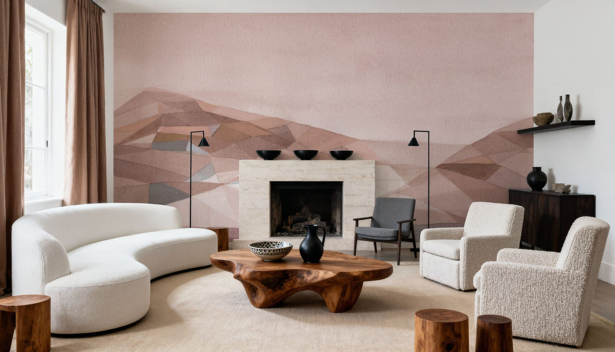 Warm Geometric Mountain Mural Wallpaper - room preview 05