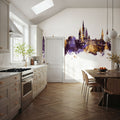 Weisbaden Germany Skyline Purple & Gold Mural Wallpaper - room preview 05