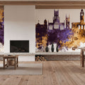 Kingston Upon Hull England Skyline Purple & Gold Mural Wallpaper - room preview 05