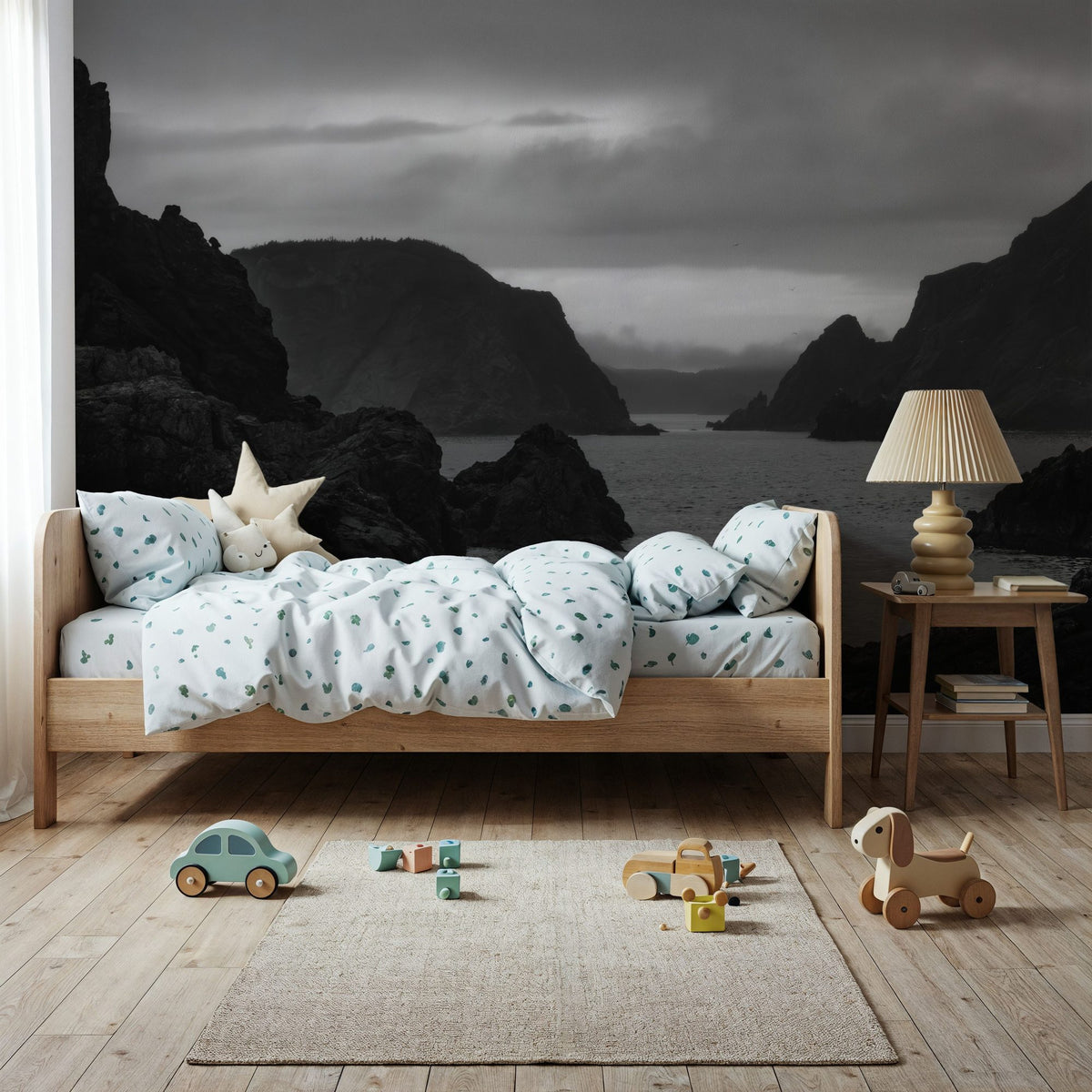 Twillingate Coast BW Mural Wallpaper - room preview 05