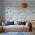 Sky Train, Washed Blue Mural Wallpaper - room preview 05