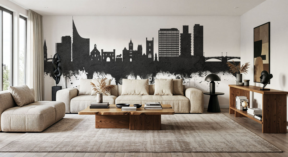 Reading England Skyline Black & White Mural Wallpaper - room preview 05