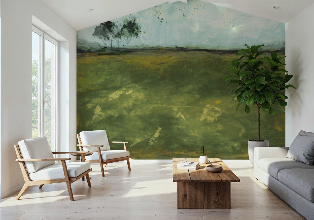 Over the Meadow Green Mural Wallpaper - room preview 05