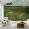 Over the Meadow Green Mural Wallpaper - room preview 05