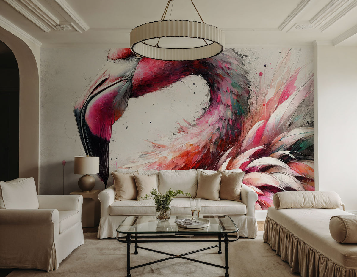 Watercolor Flamingo Mural Wallpaper - room preview 05