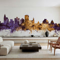 Jackson Mississippi Skyline Purple & Gold Mural Wallpaper - room preview 05