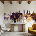 Glasgow Scotland Skyline Purple & Gold Mural Wallpaper - room preview 05