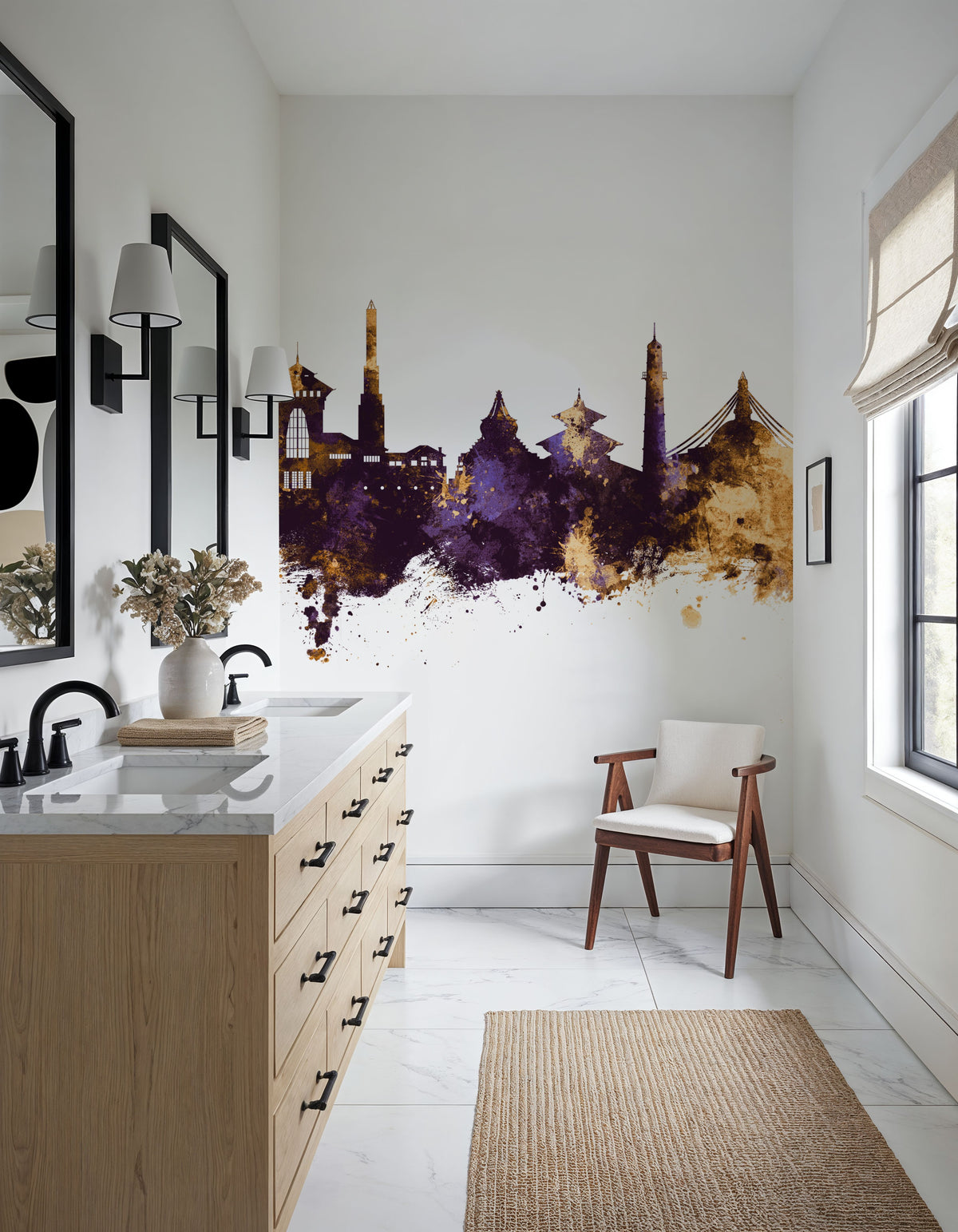 Kathmandu Nepal Skyline Purple & Gold Mural Wallpaper - room preview 05