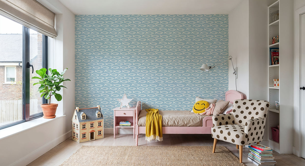 Seaside Fish Blue Mural Wallpaper - room preview 05