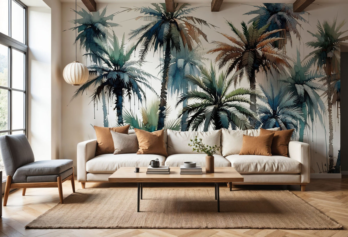 Vibrant Palm Trees in Watercolor Mural Wallpaper - room preview 05