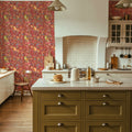 Time to Share Flowers and Pears Red Mural Wallpaper - room preview 05