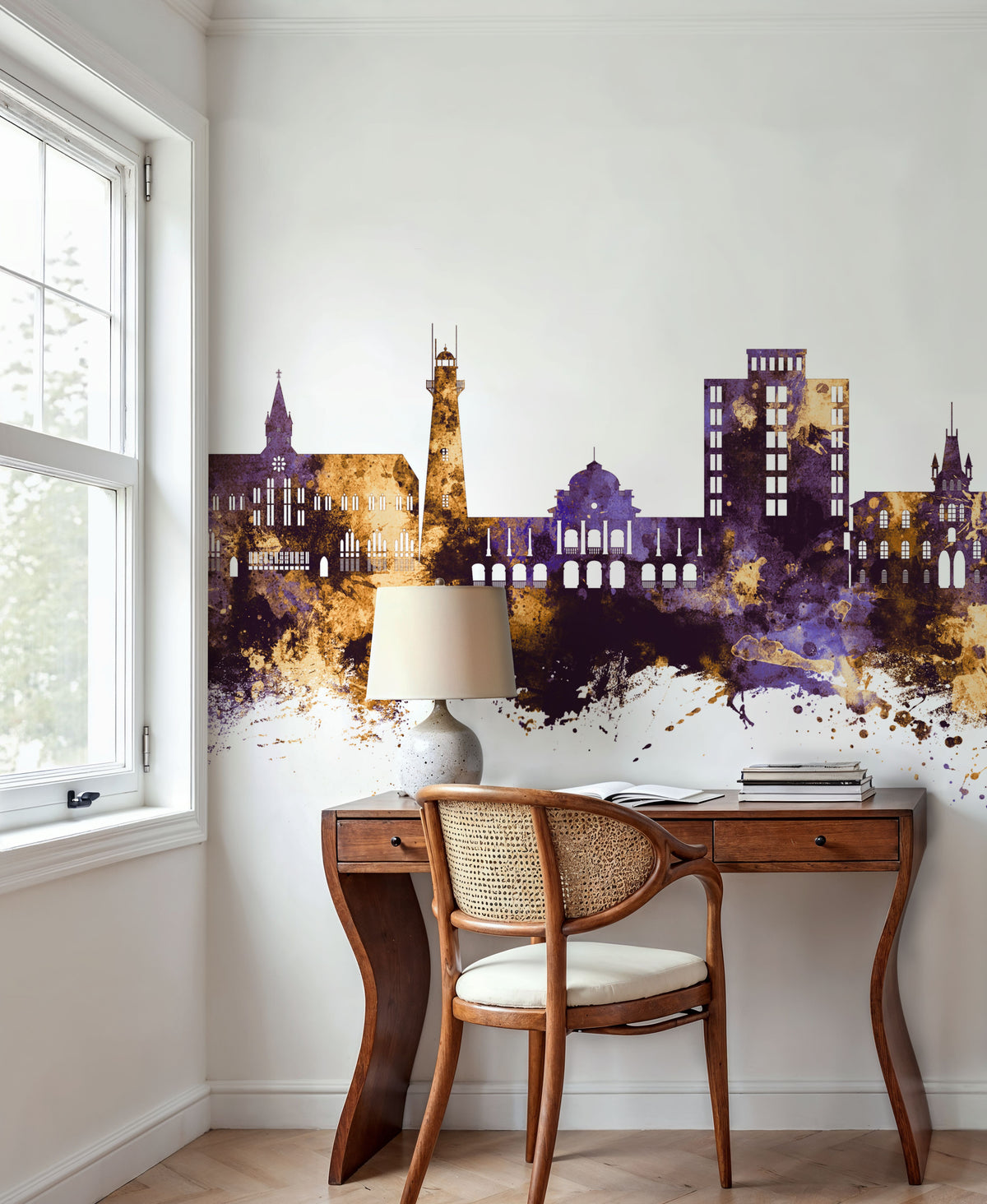 Georgetown Guyana Skyline Purple & Gold Mural Wallpaper - room preview 05