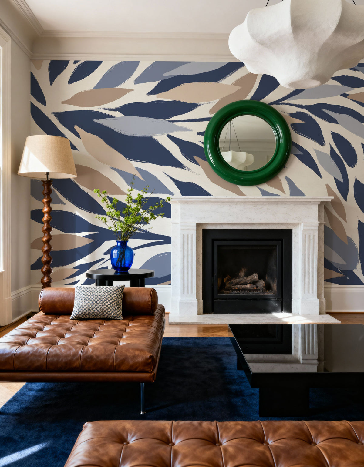 Leafy Lines Plain Mural Wallpaper - room preview 05
