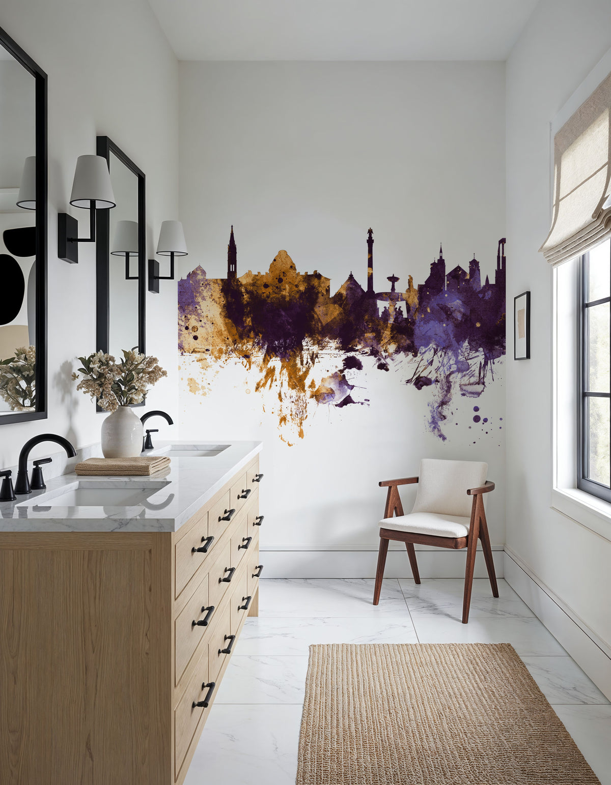 Stuttgart Germany Skyline Purple & Gold Mural Wallpaper - room preview 05