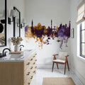 Stuttgart Germany Skyline Purple & Gold Mural Wallpaper - room preview 05