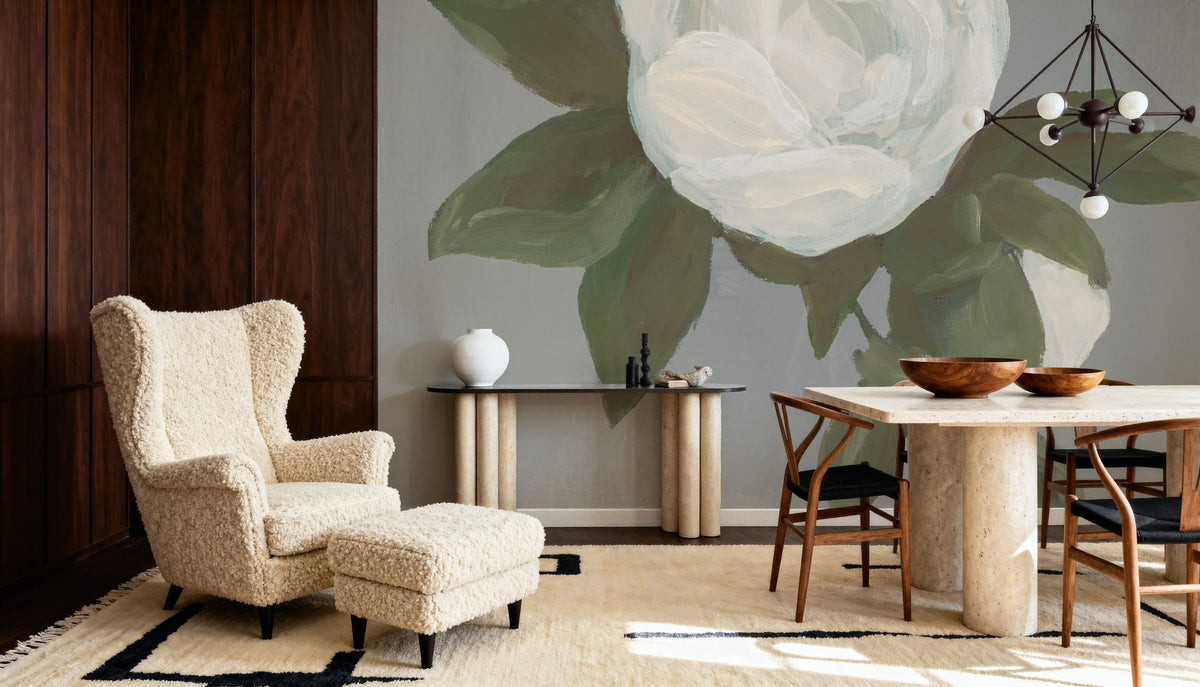 Sweet Peony Gray Mural Wallpaper - room preview 05