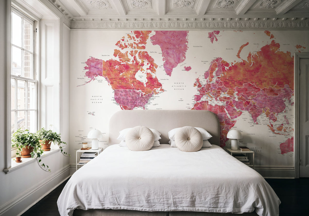 World Map Cities - Tatiana Mural Wallpaper - room preview 05