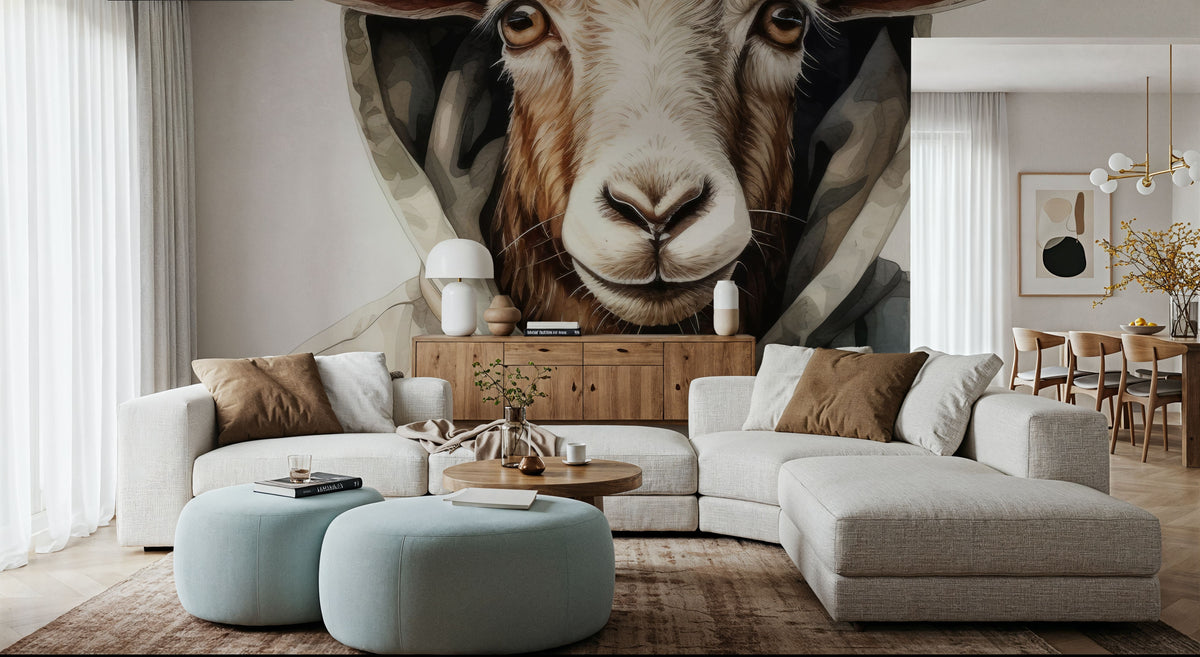 Watercolor Cartoon Goat in a Hoodie Mural Wallpaper - room preview 05