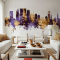 The Hauge Netherlands Skyline Purple & Gold Mural Wallpaper - room preview 05