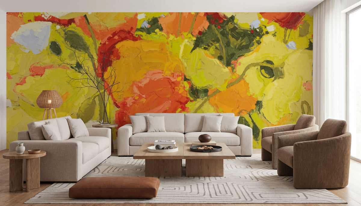 Red and Olive Celebration Mural Wallpaper - room preview 05