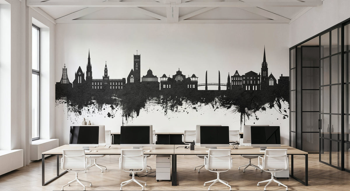 Torquay England Skyline Black & White Mural Wallpaper - room preview 05