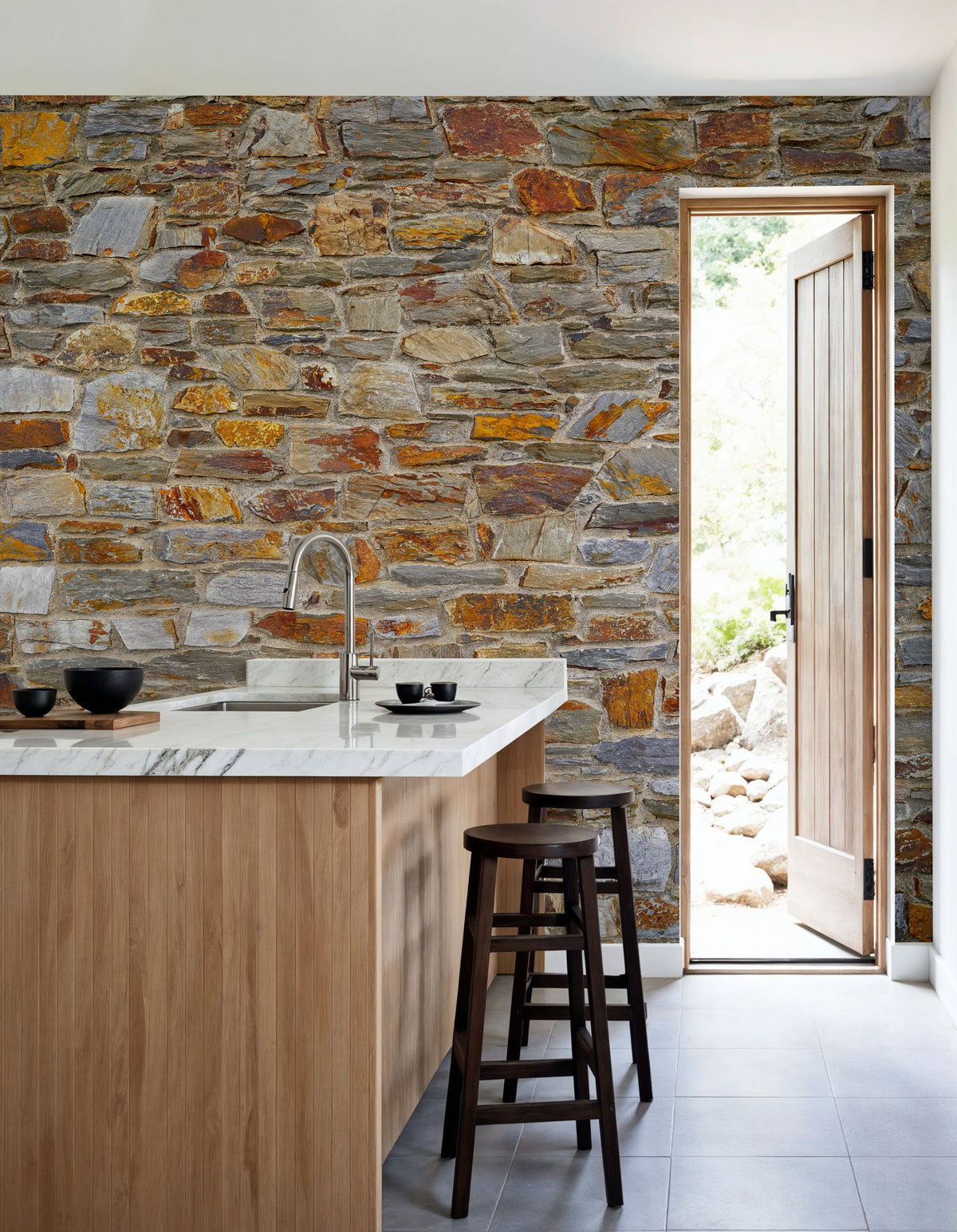 Rustic Stonework Mural Wallpaper - room preview 05