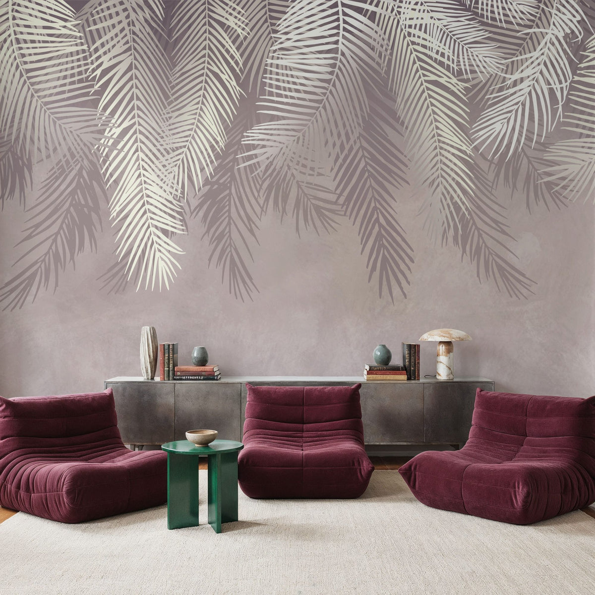 Palms Above, Dusty Pink Mural Wallpaper - room preview 05