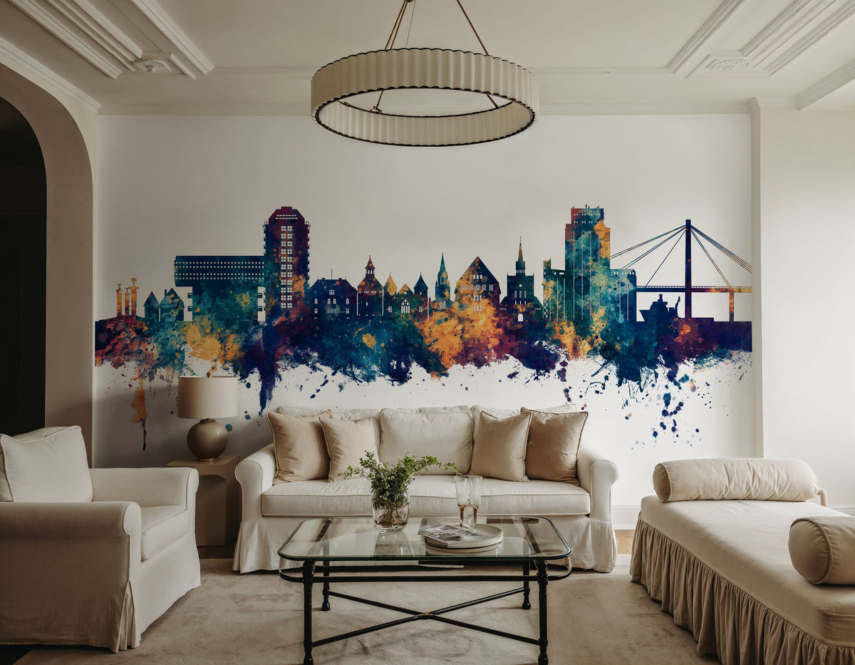 Stavanger Norway Skyline Blue & Bronze Mural Wallpaper - room preview 05
