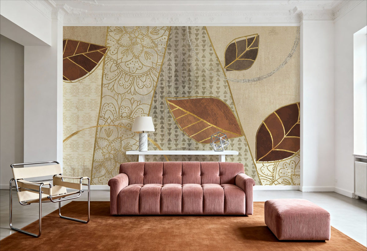 Bohemian Leaves IV Neutral Mural Wallpaper - room preview 05