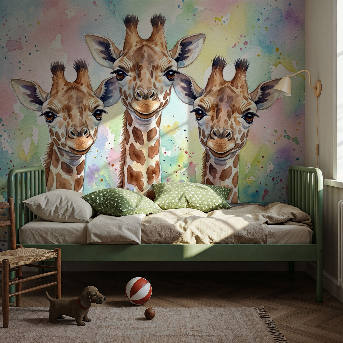 Giraffes - Cute Baby Animals Series Mural Wallpaper - room preview 05