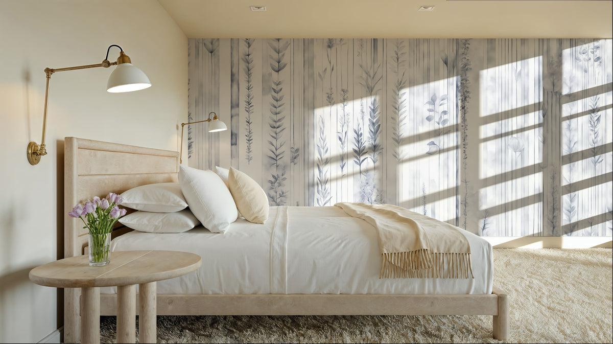 Botanical Wall Blue Mural Wallpaper - room preview 05