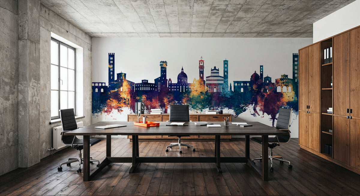 Lucca Italy Skyline Blue & Bronze Mural Wallpaper - room preview 05