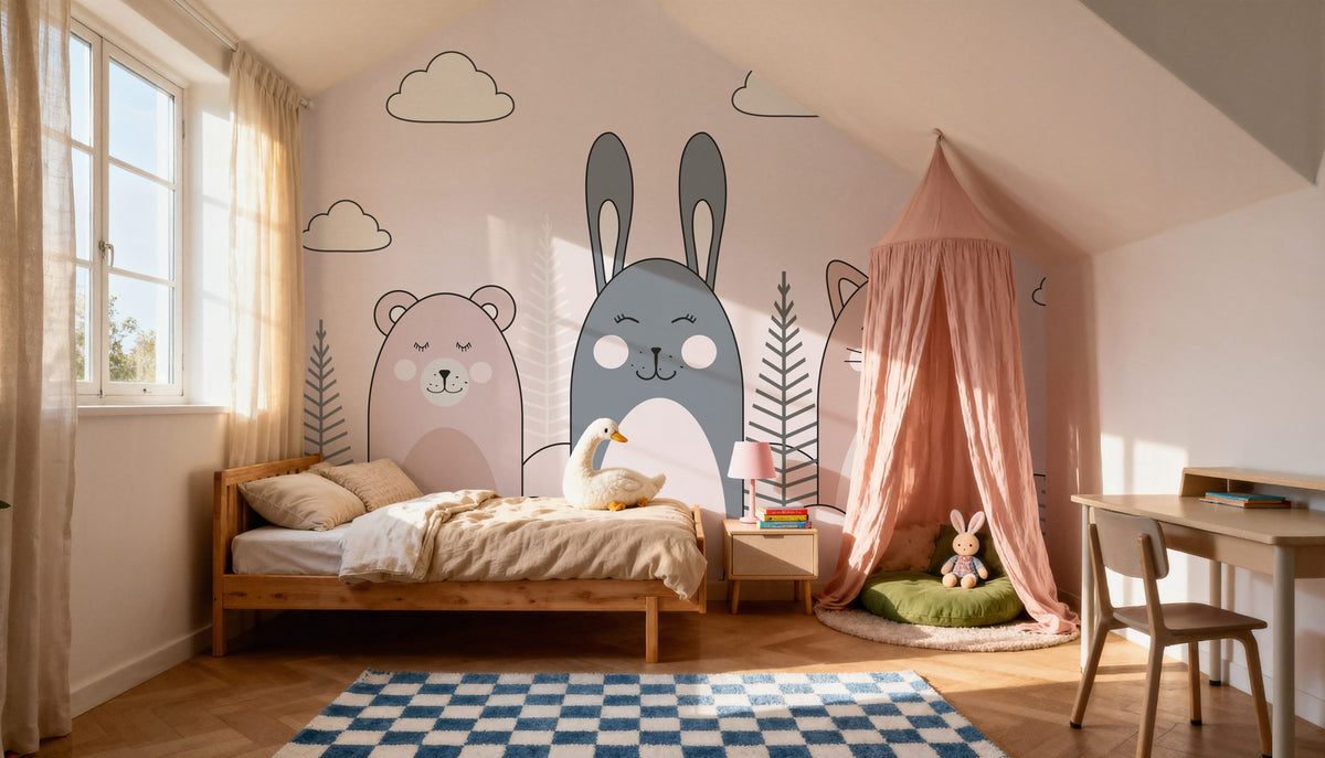 Dwellpaper Sleeping Bunny Pink Mural Wallpaper image 5