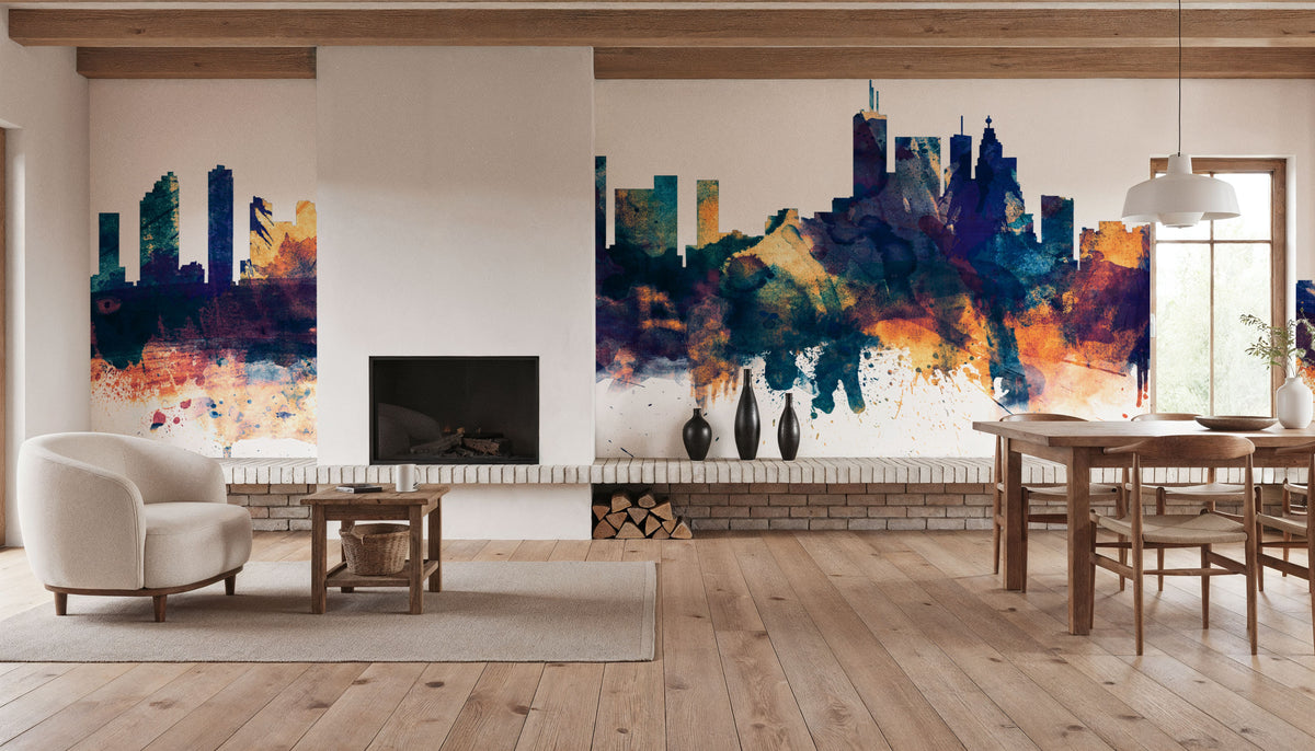 Toronto Canada Skyline Blue & Bronze Mural Wallpaper - room preview 05