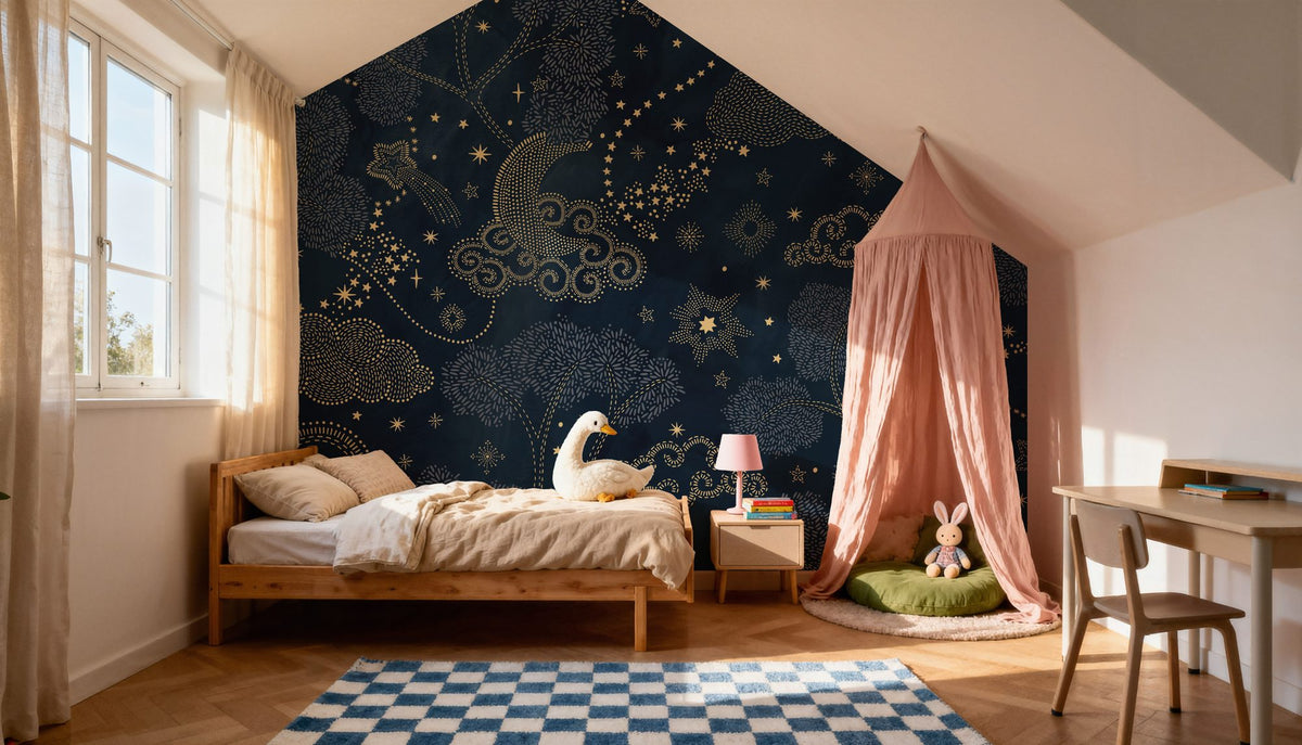 Moonlit Sky, Midnight Mural Wallpaper - room preview 05