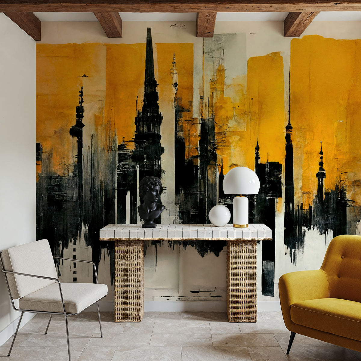Glowing Cityscape Mural Wallpaper - room preview 05
