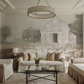White Barn Meadow Neutral Mural Wallpaper - room preview 05
