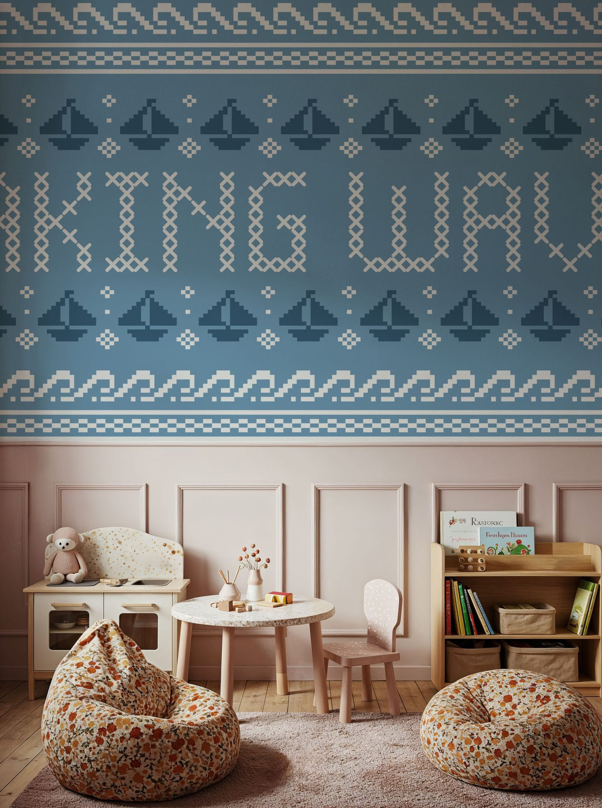Coastal Cross Stitch I Mural Wallpaper - room preview 05