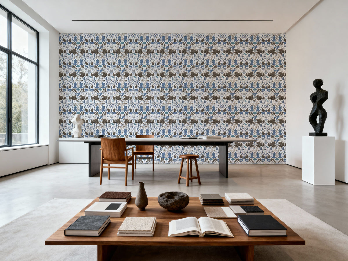 Autumn Forest Illustration, Light Blue Mural Wallpaper - room preview 05
