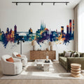 Luxembourg City Skyline Blue & Bronze Mural Wallpaper - room preview 05