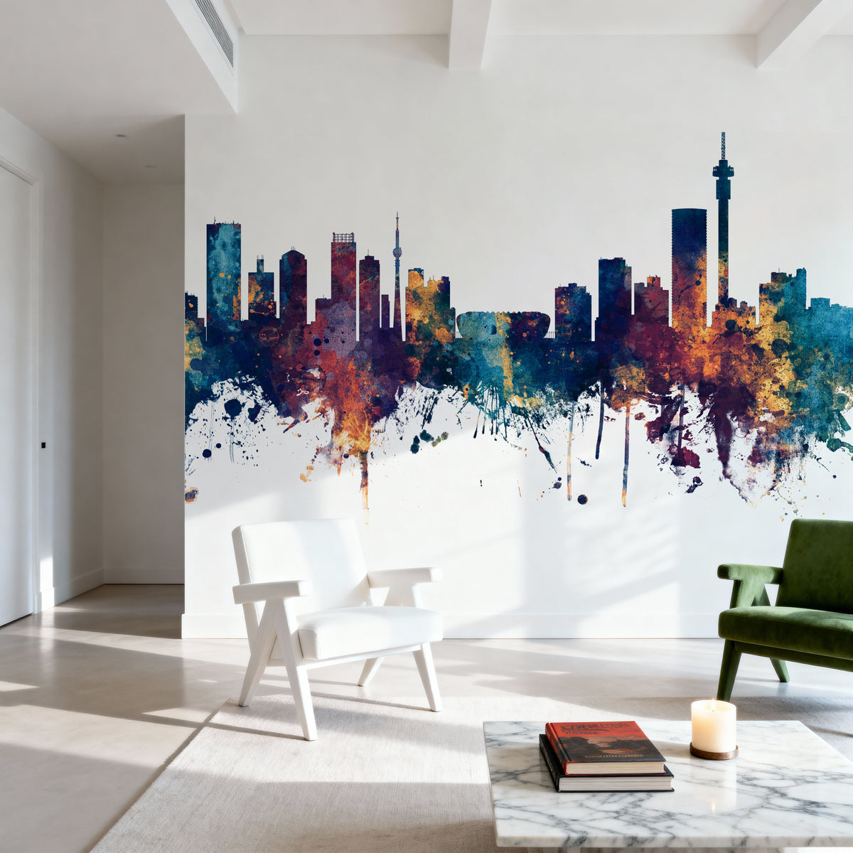 Johannesburg South Africa Skyline Blue & Bronze Mural Wallpaper - room preview 05