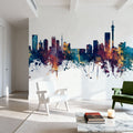 Johannesburg South Africa Skyline Blue & Bronze Mural Wallpaper - room preview 05