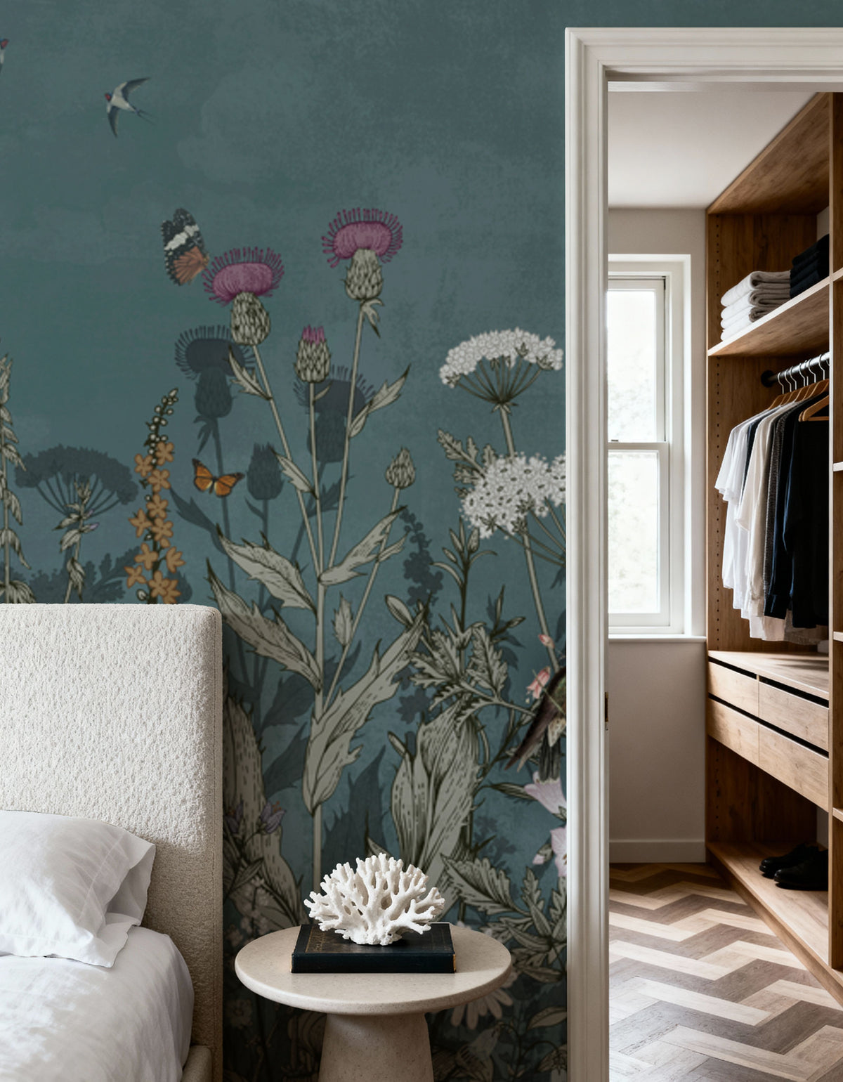 Meadow Finds Dusty Blue Mural Wallpaper - room preview 05