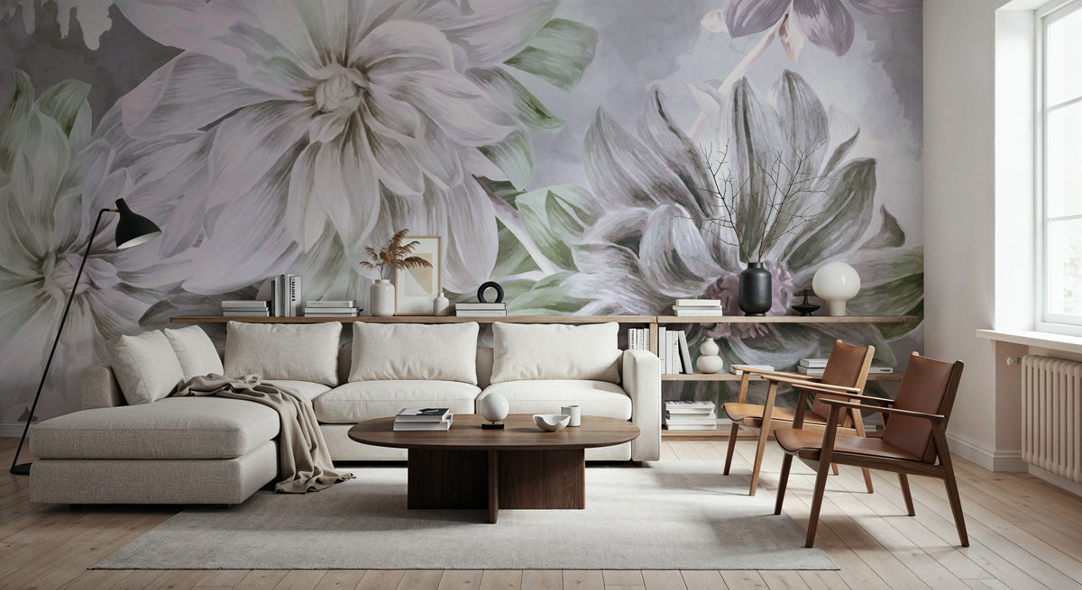 Focus on the Dahlia Light Green Mural Wallpaper - room preview 05