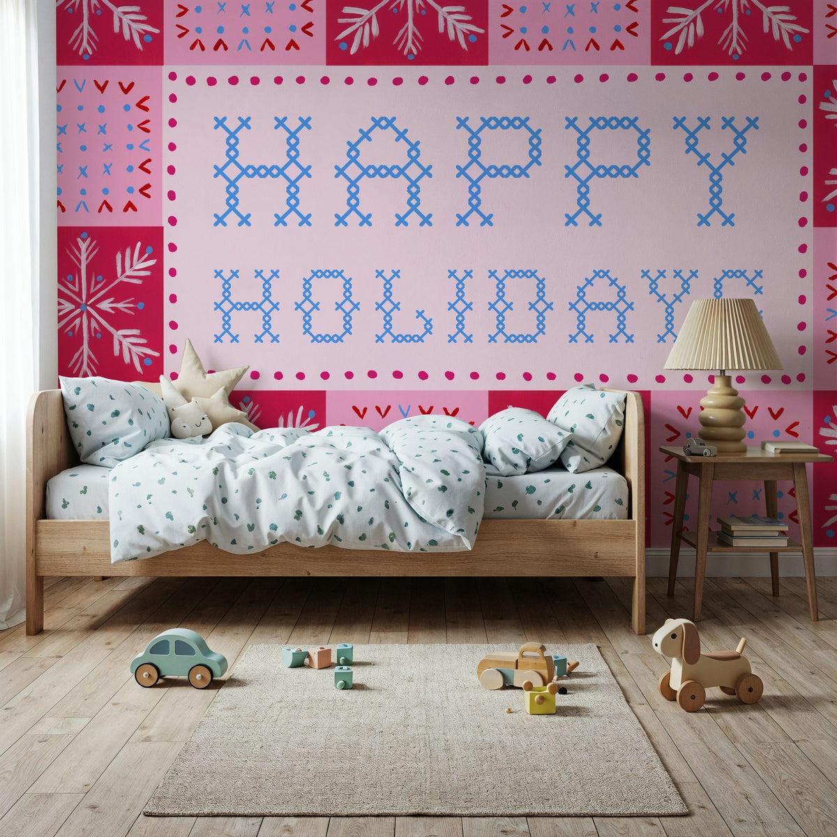 Quilted Christmas I Mural Wallpaper - Red Tone - room preview 05