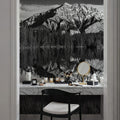 Cascade Mountain Reflection BW Mural Wallpaper - room preview 05
