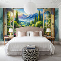 Mountain View Through Open Window Mural Wallpaper - room preview 05